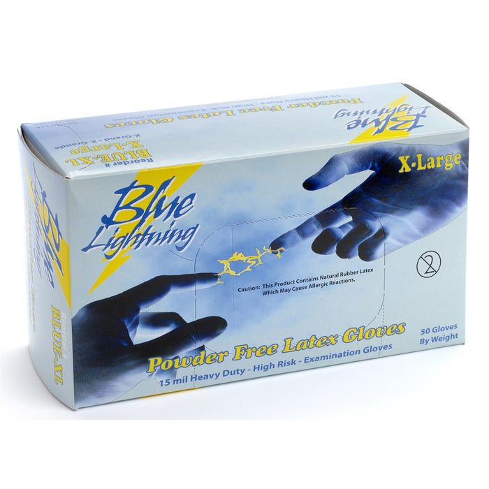 Blue Lightning Medium 12" Blue Latex Gloves