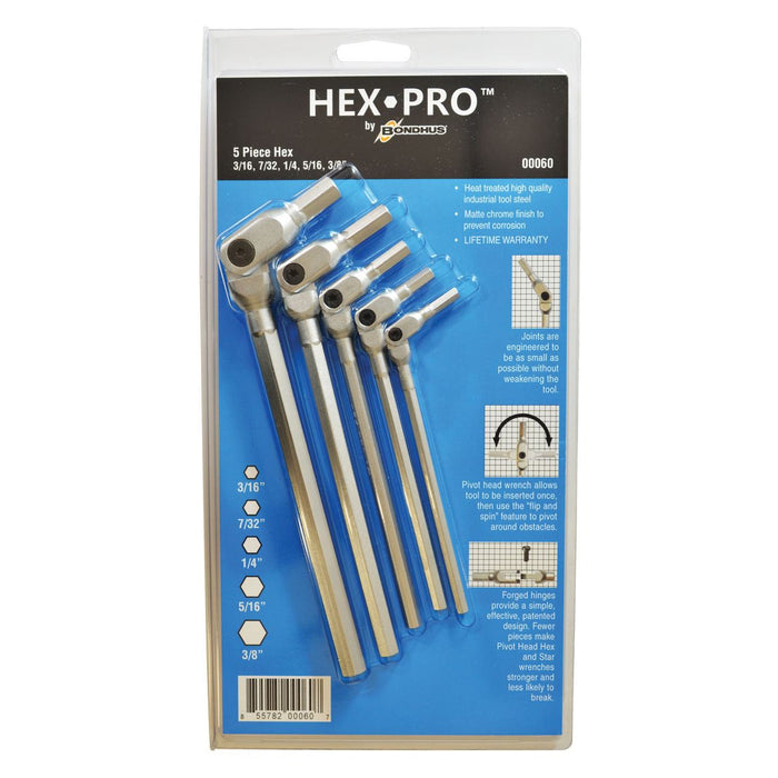 5PC HEX PRO PIVOT HEAD INCH HEX WRENCH SET