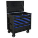 41" 6 DR TOOLCART W/BUMPERS, BLACK W/BLUE DR PULLS