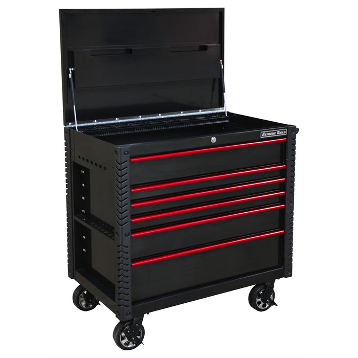 41 in. 6-Drawer Tool Cart w/Bumpers, Black w/Red-D