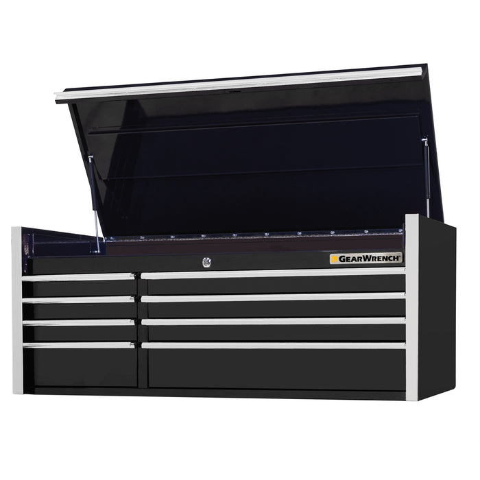 55in 8-Drawer Top Chest, Black- Chrome Handles