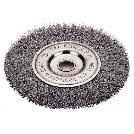 WHEEL BRUSH 4", CRIMPED WIRE, 5/8"-11NC, 1/2"WIDTH