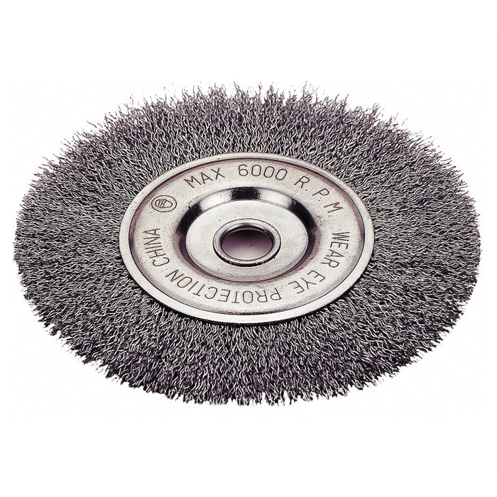 WHEEL BRUSH 4", CRIMPED WIRE, 5/8"-11NC, 1/2"WIDTH