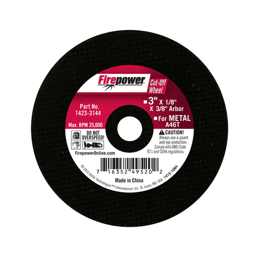 CUT-OFF WHEEL, 3"X 1/8" X 3/8"