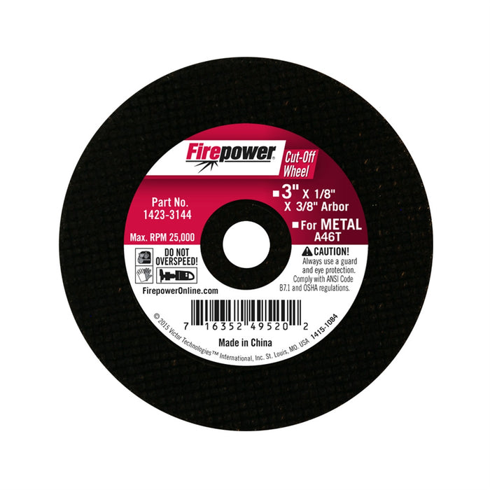 CUT-OFF WHEEL, 3"X 1/8" X 3/8"