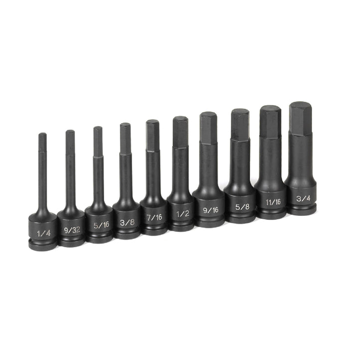 10PC 1/2" DR 4" LENGTH FRAC HEX DRIVER SET