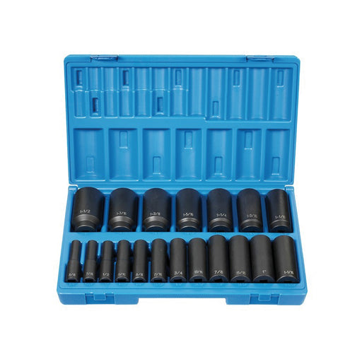 19 PC 1/2"DR 12 POINT DEEP LENGTH FRACTIONAL SET