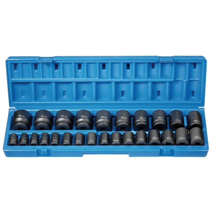26 PC 1/2" DR 12 POINT STANDARD LENGTH METRIC SET
