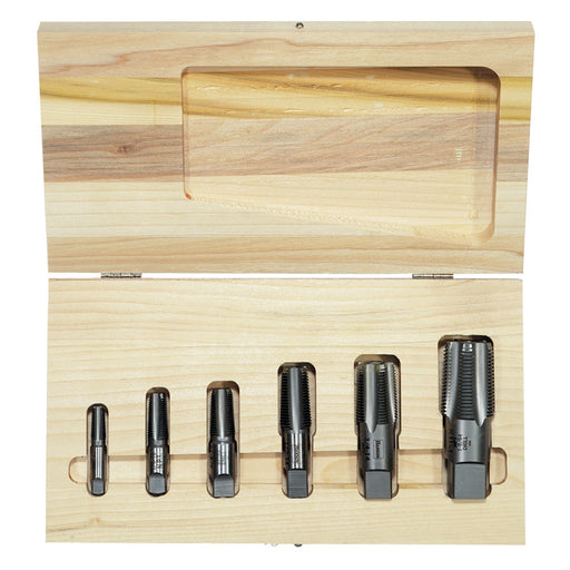 6 PC. SET  -  NPT THREADS  -  WOODEN CASE HCS TAPER PIPE TAP SET