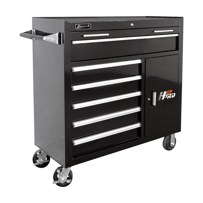 41" H2Pro Series 6 Drawer Rolling Cabinet -Black