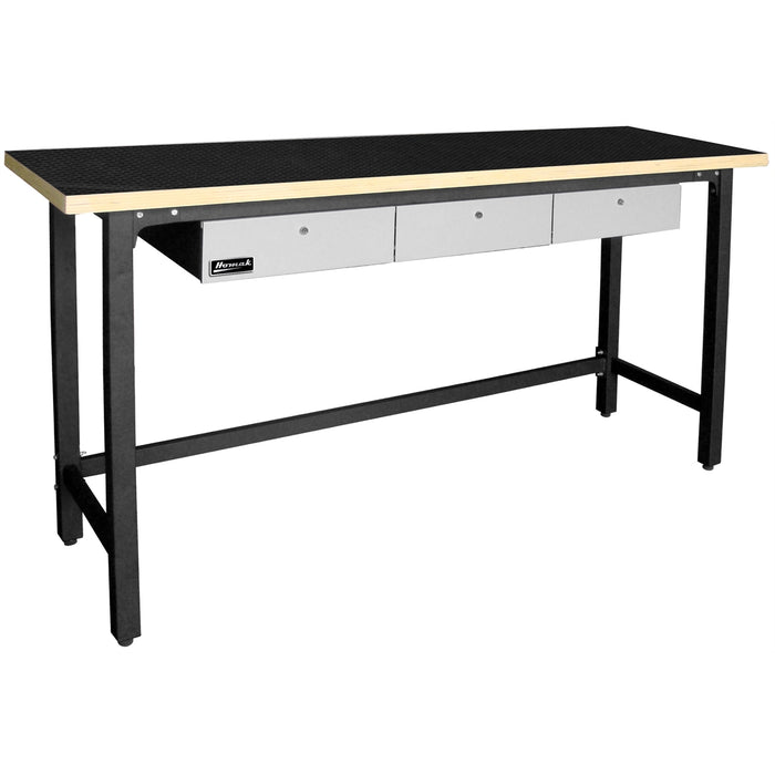 STEEL WORKBENCH W/ 3 DRAWERS & WOOD TOP
