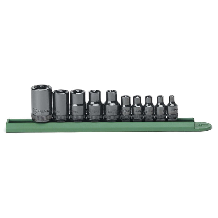 10PC 1/4, 2/7, & 1/2"DR EXTERNAL TORX SOCKET SET
