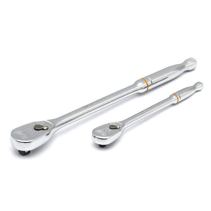 2 Pc 1/4", 3/8" Dr 90 Tooth Long Hndl Ratchet Set