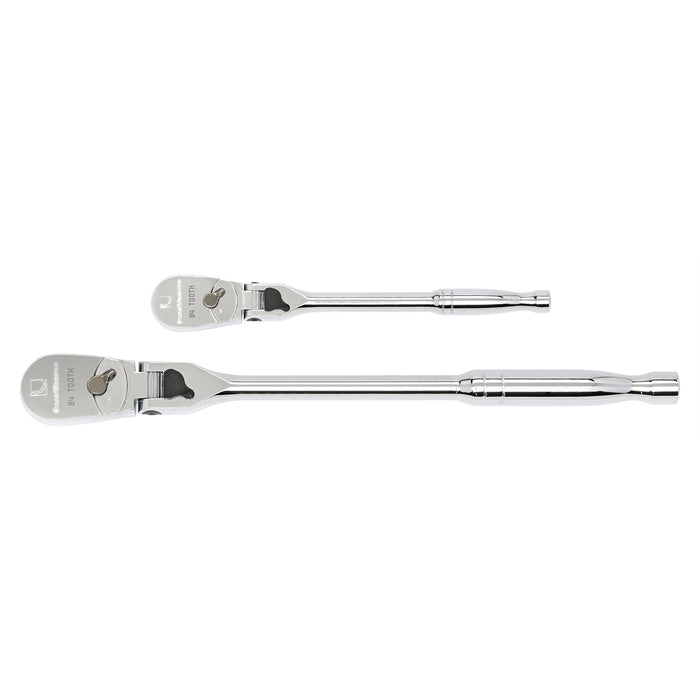 2-pc 1/4 3/8 Full Polish Locking Flex Head Ratchet