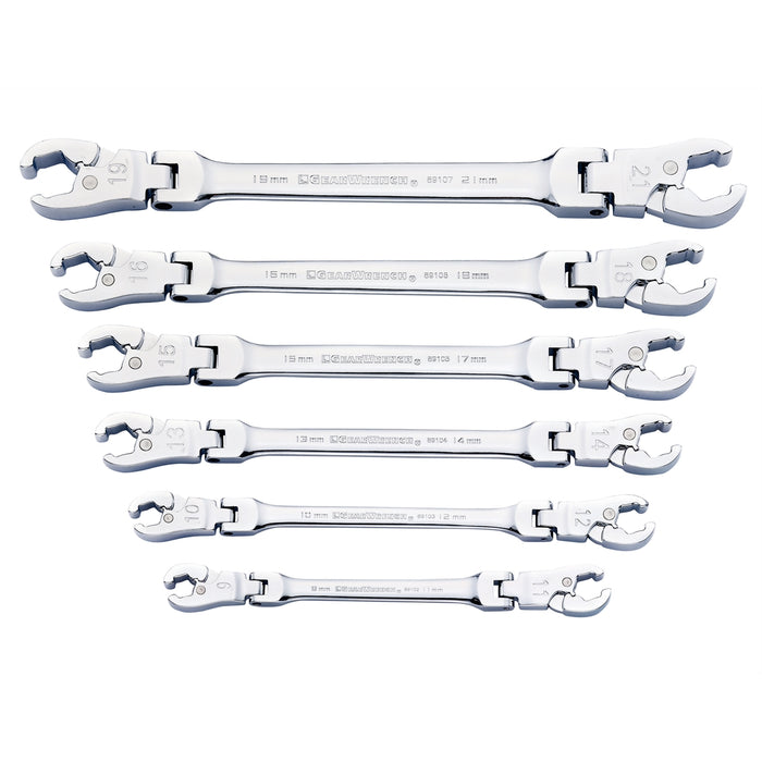 6 Pc. Ratcheting Flex Flare Nut Wrench Set- Metric