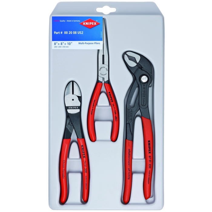 PLIER SET 3PC LONG NOSE,DIAG CUTT,COBRA
