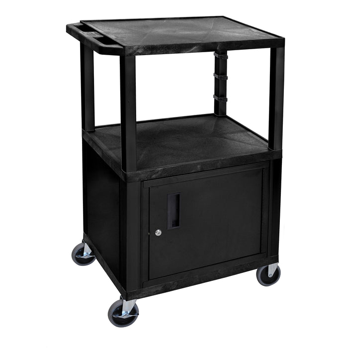 42 in A/V Cart - 3 Shelves, Cab - Black Legs