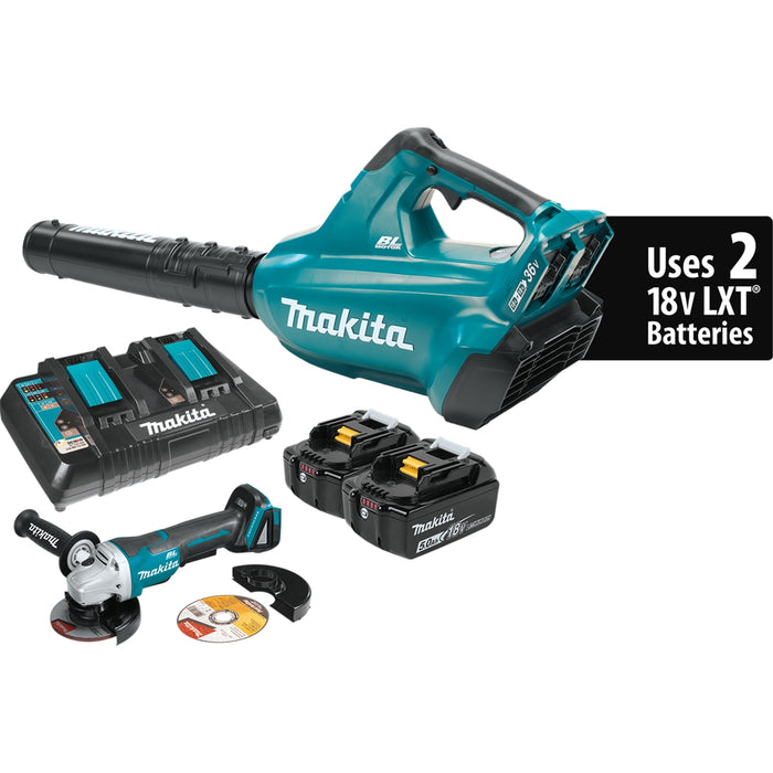 18V X2 (36V) LXT Brushless Cordless Blower Kit (5.0 Ah) and Brushless Angle Grinder