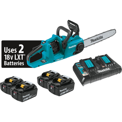 18V X2 (36V) LXT 5.0-Ah Lith-Ion Brushless Cordless 14" Chain Saw Kit with 4 Batteries