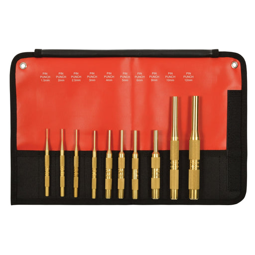 10-PC BRASS PIN PUNCH SET, METRIC