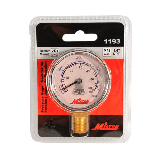 Gage 1/4" NPT, 0-60 PSI  - Bottom Mount