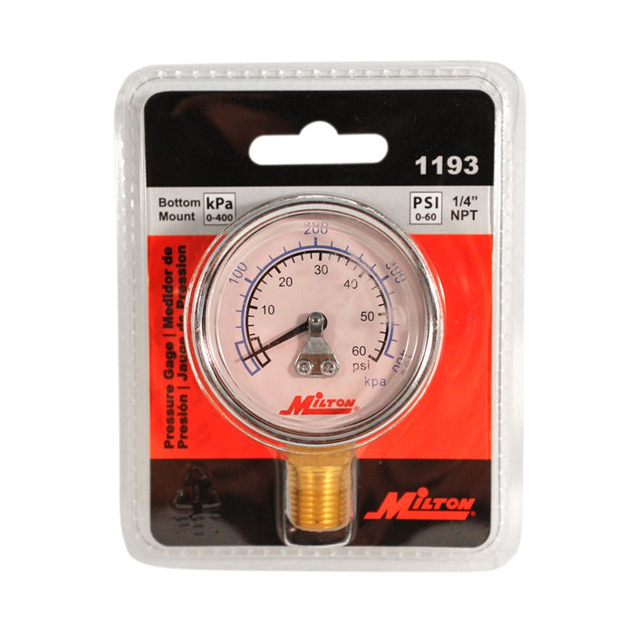 Gage 1/4" NPT, 0-60 PSI  - Bottom Mount