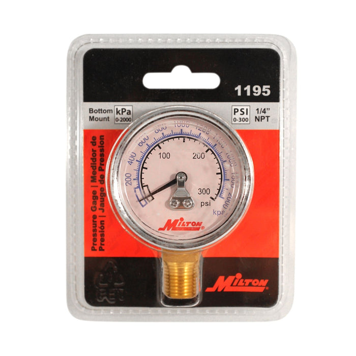 Gage 1/4" NPT, 0-300 PSI - Bottom Mount