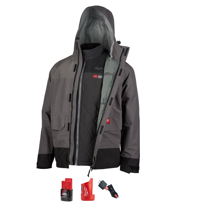 M12 3-IN-1 HEATED AXIS JACKET KIT GRAY RAINSHELL