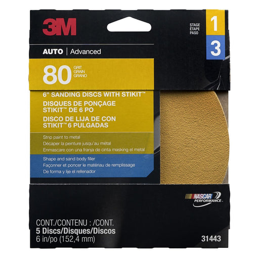 DISC ROLLS-GOLD STIKIT 6" P80 5/PK 10/CASE