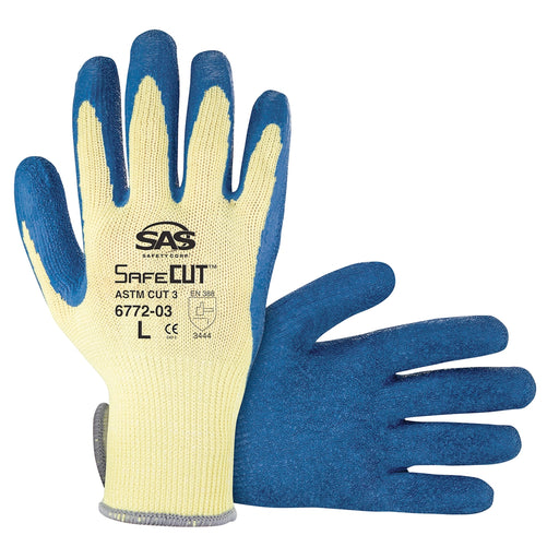 SafeCut 10-gauge Aramid Yarn Gloves w/ Latex Palm (Large)