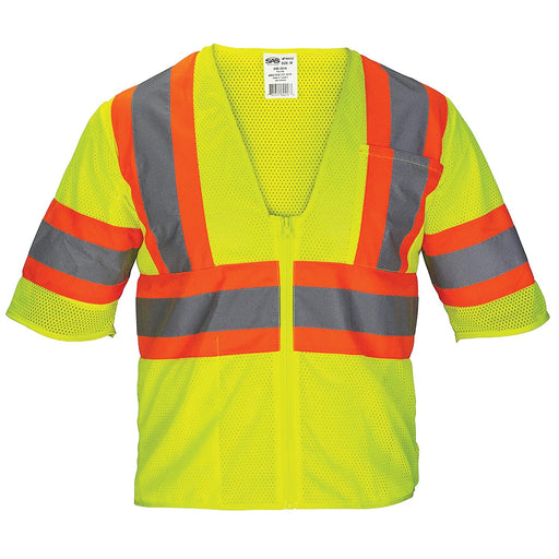 Class-3 Mesh Yellow Safety Vest Front Zipper XXXL