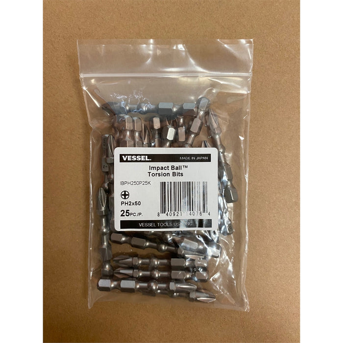 Impact Ball Torsion Bits PH2X50 25PC (Bulk)