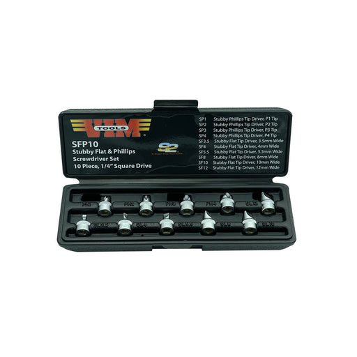 10PC STUBBY FLAT & PHILIPS SET 1/4 SQUARE DRIVE