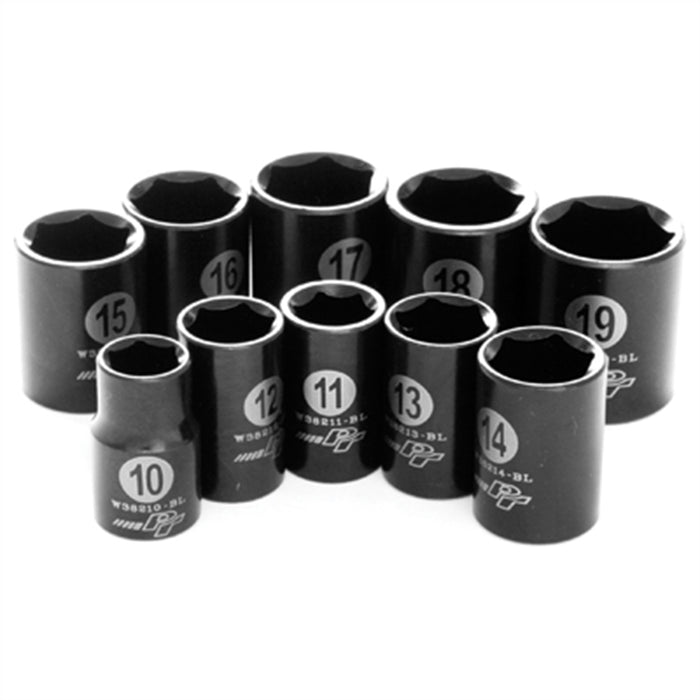 10 Pc 3/8'' Dr MM Black Laser