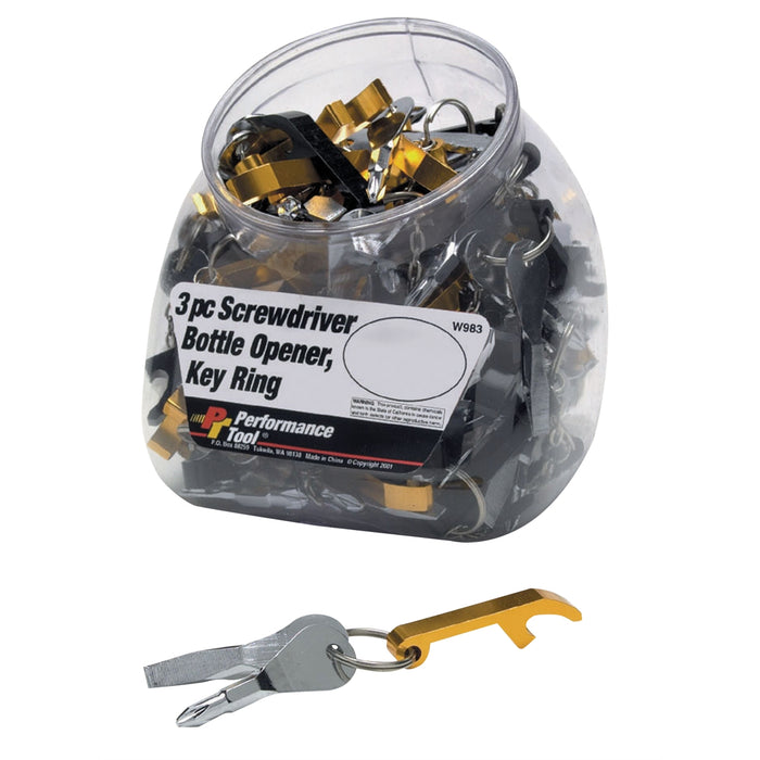 3PC BOTTLE OPNR/SCRWDRVR/KEY RNG FISHBOWL= 50 PCS